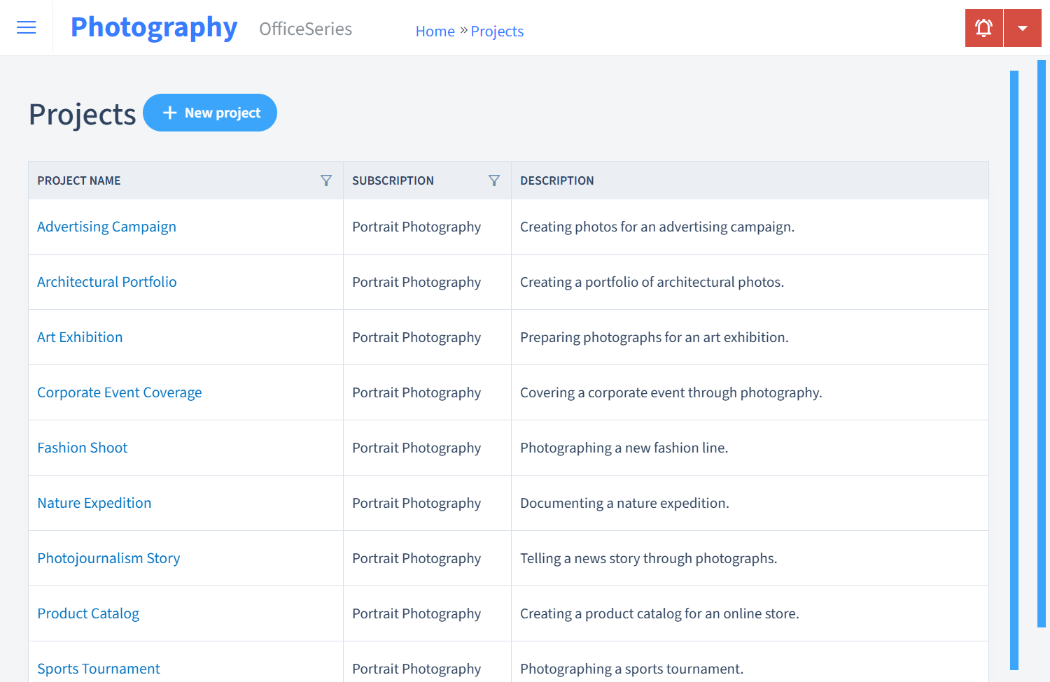 Photography Timesheet Projects