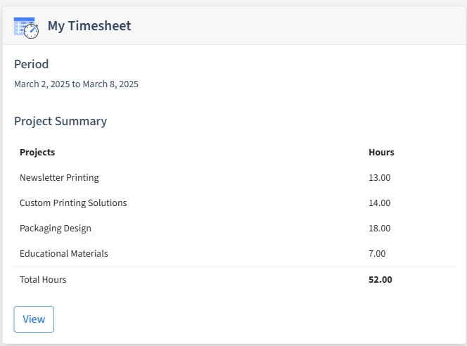 Printing Timesheet Dashboard