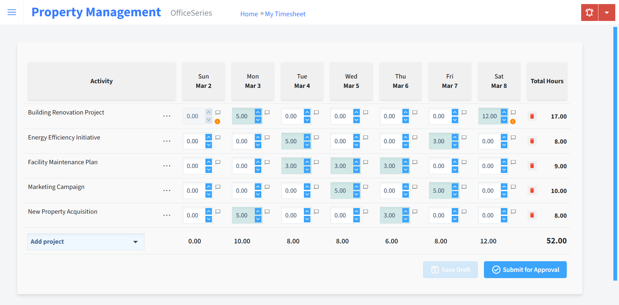 Property Management Timesheet Time Entry