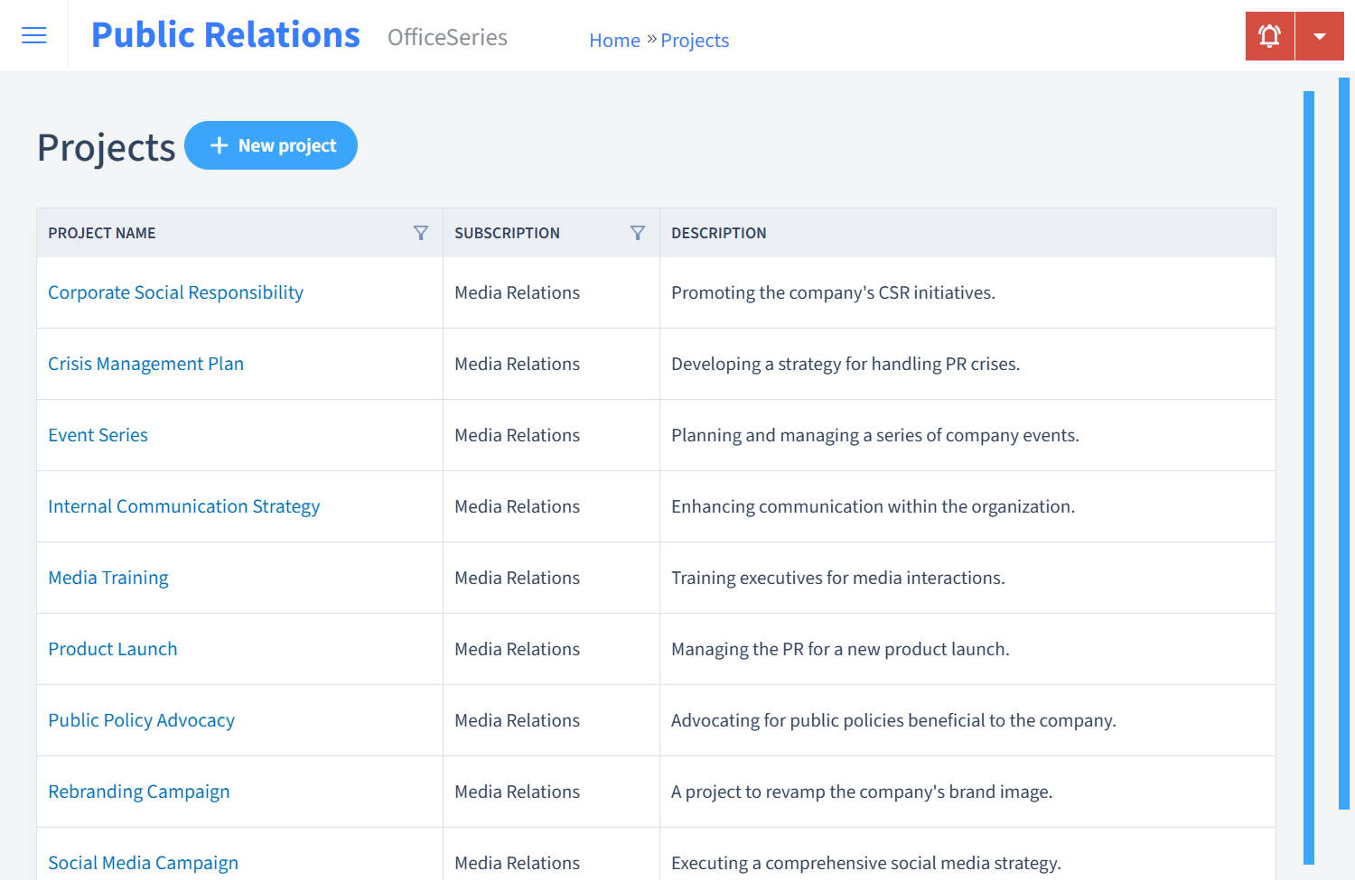 Public Relations Timesheet Projects