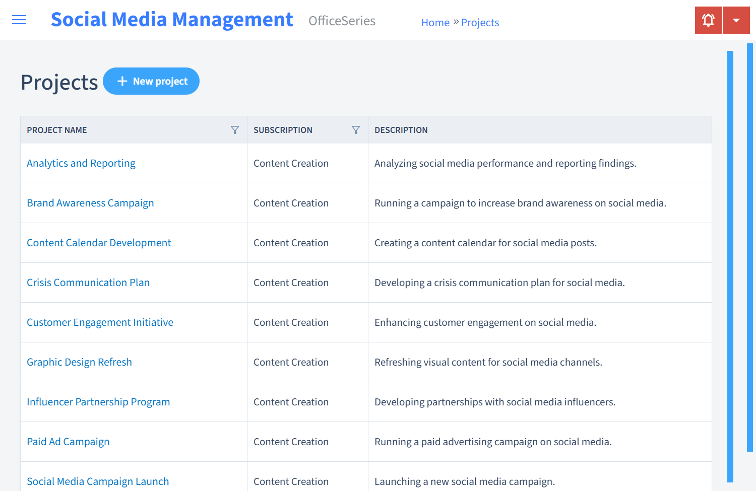 Social Media Management Timesheet Projects