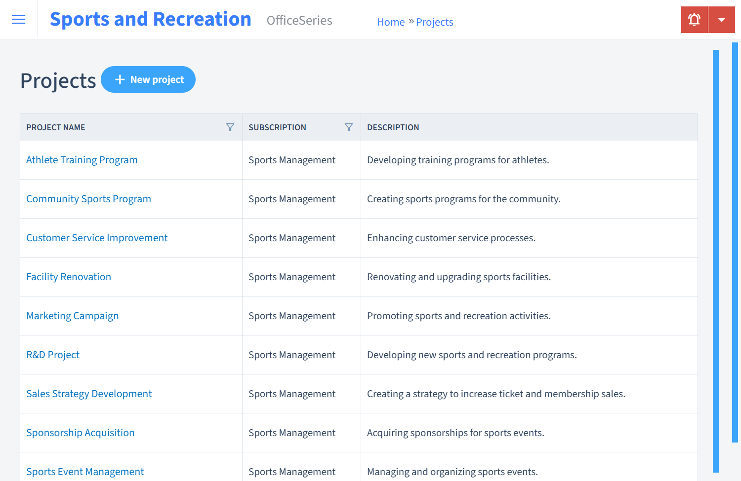 Sports And Recreation Timesheet Projects