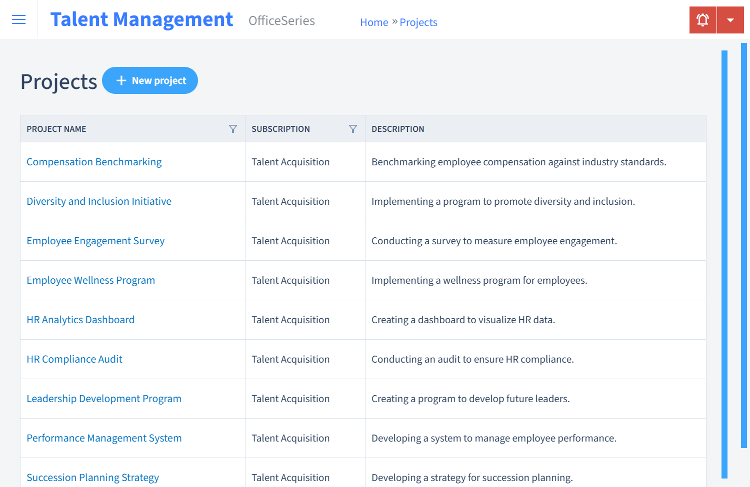 Talent Management Timesheet Projects