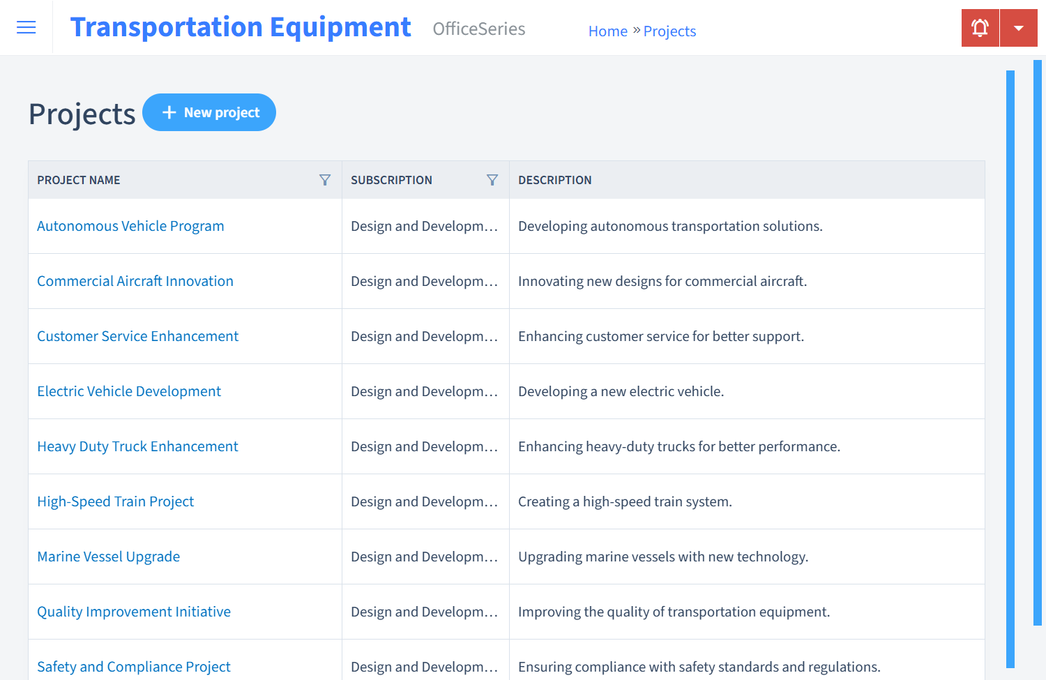 Transportation Equipment Timesheet Projects