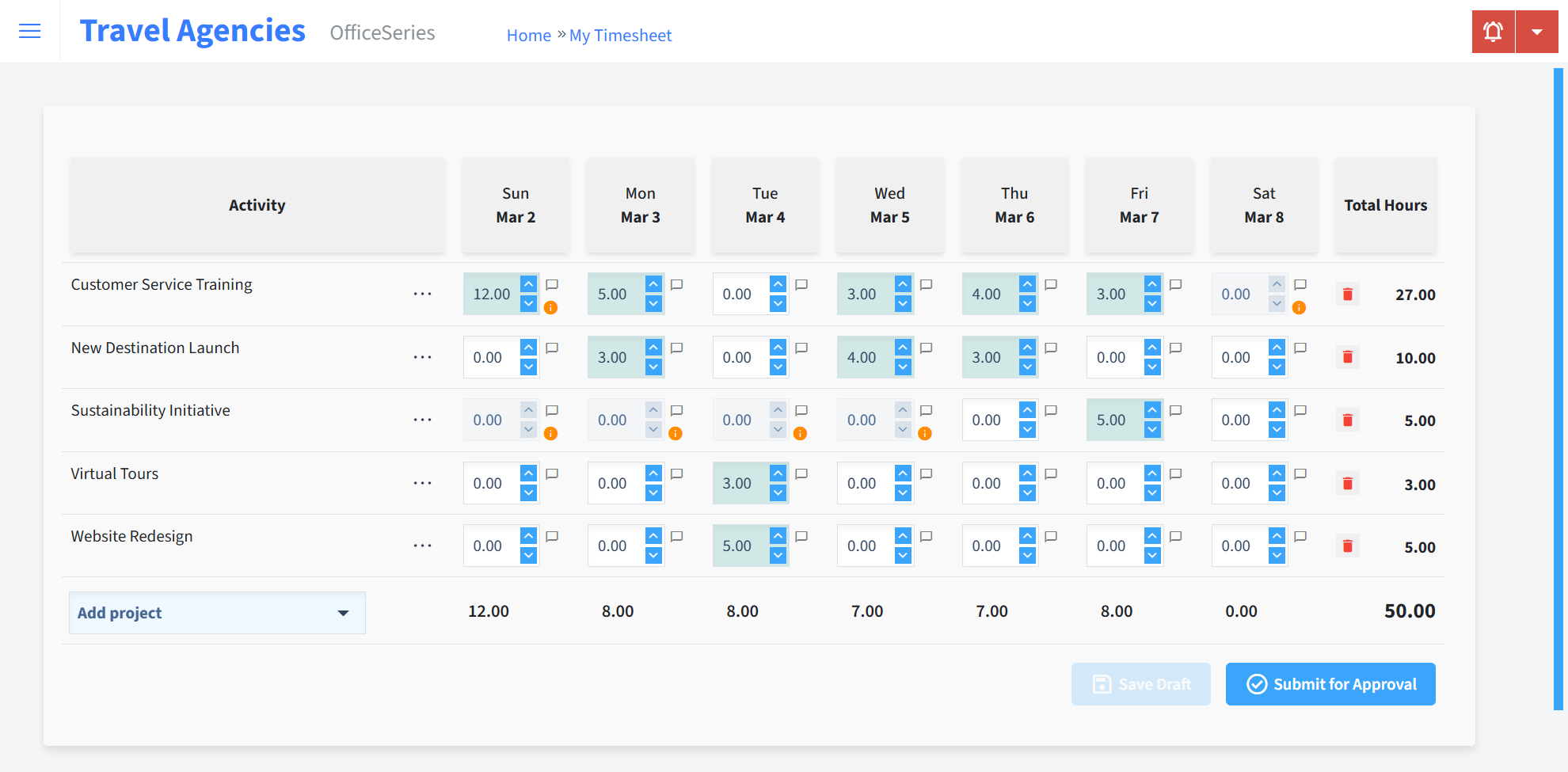 Travel Agencies Timesheet Time Entry