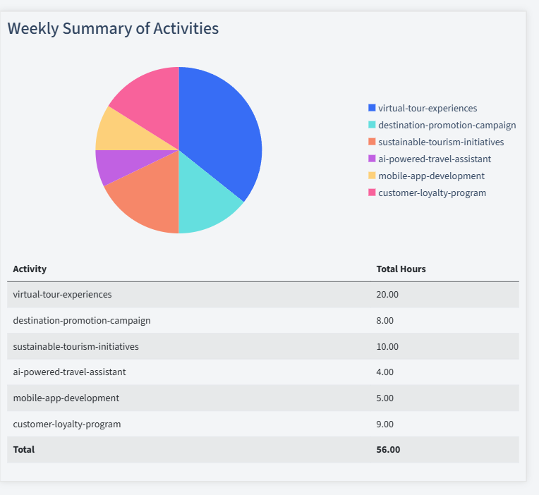 Travel And Leisure Timesheet Activity Summary