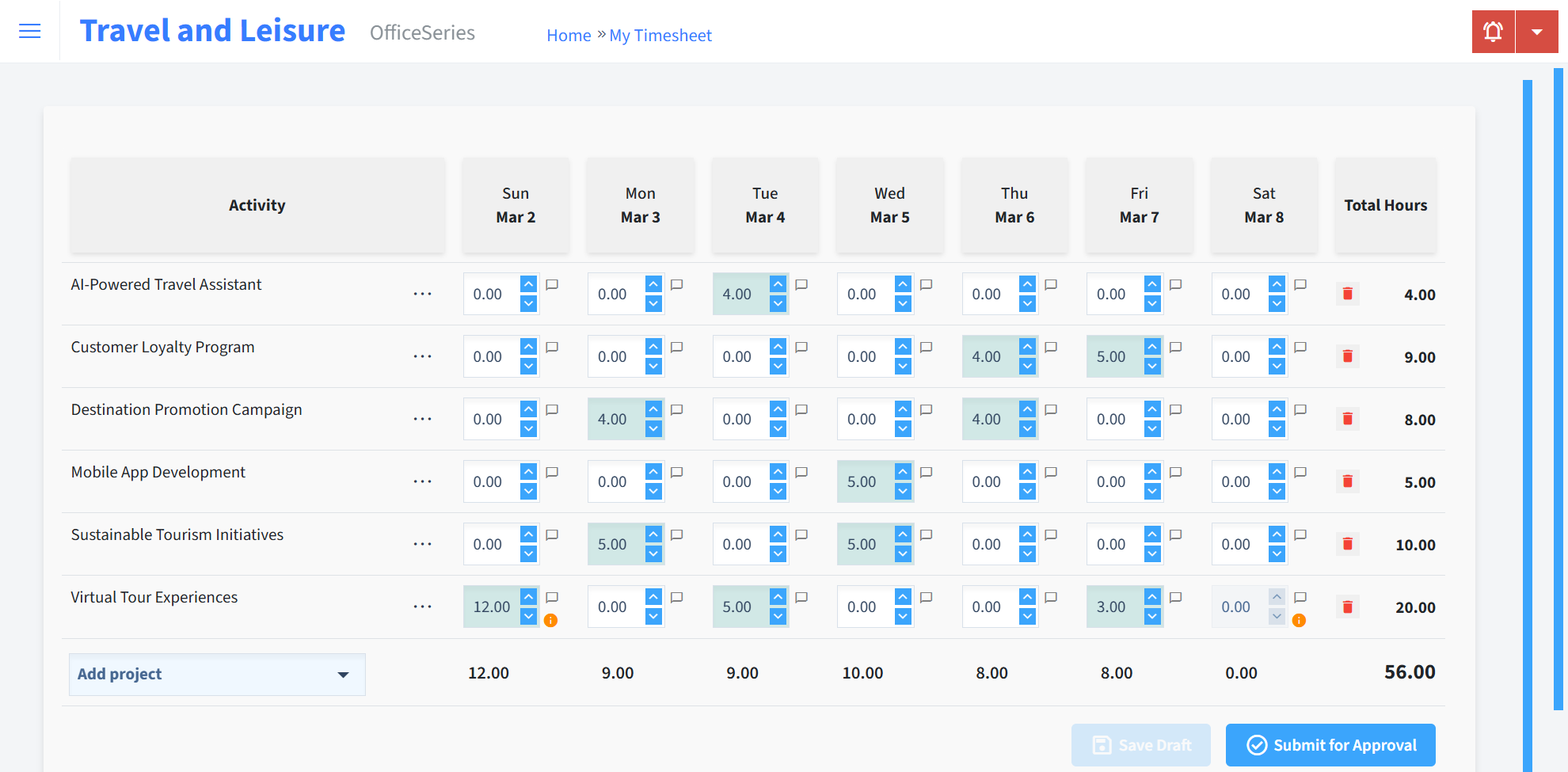 Travel And Leisure Timesheet Time Entry