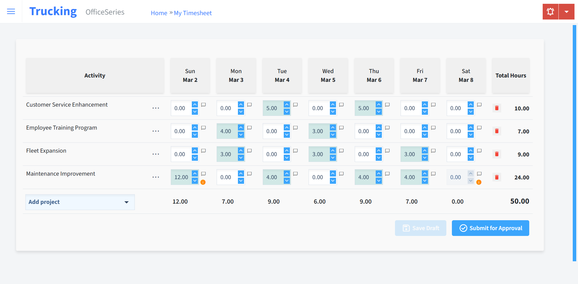 Trucking Timesheet Time Entry