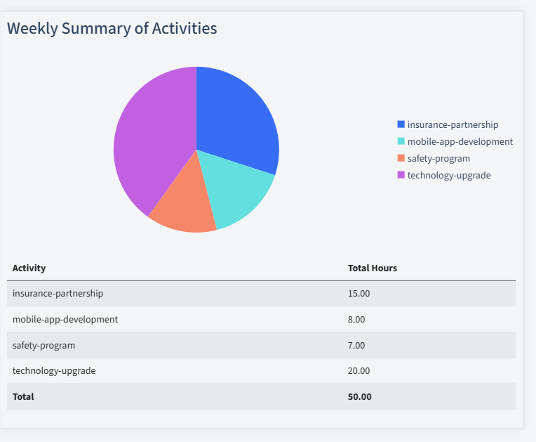 Vehicle Rental Timesheet Activity Summary