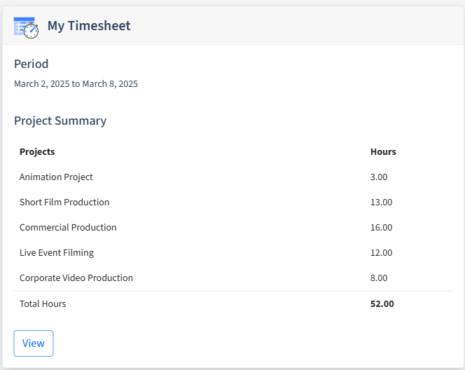 Video Production Timesheet Dashboard