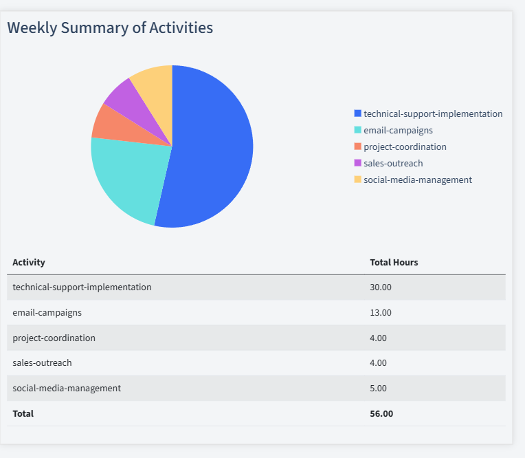 Virtual Assistance Timesheet Activity Summary