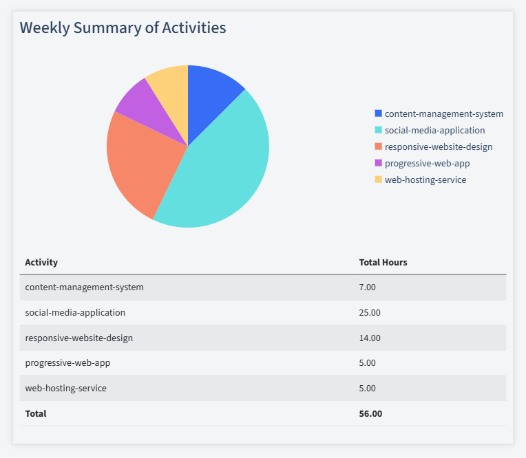 Web Development Timesheet Activity Summary