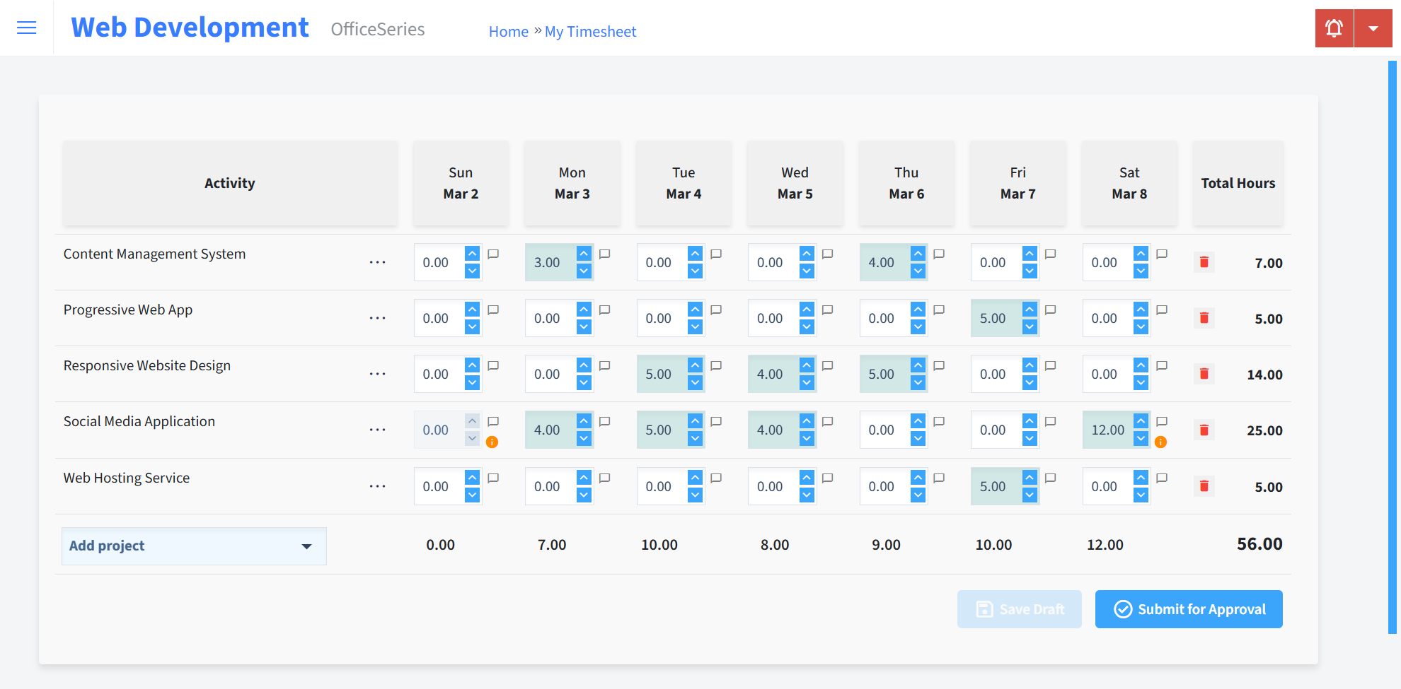 Web Development Timesheet Time Entry