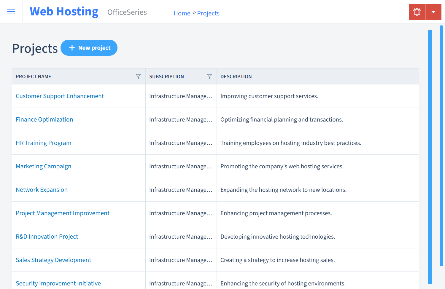 Web Hosting Timesheet Projects