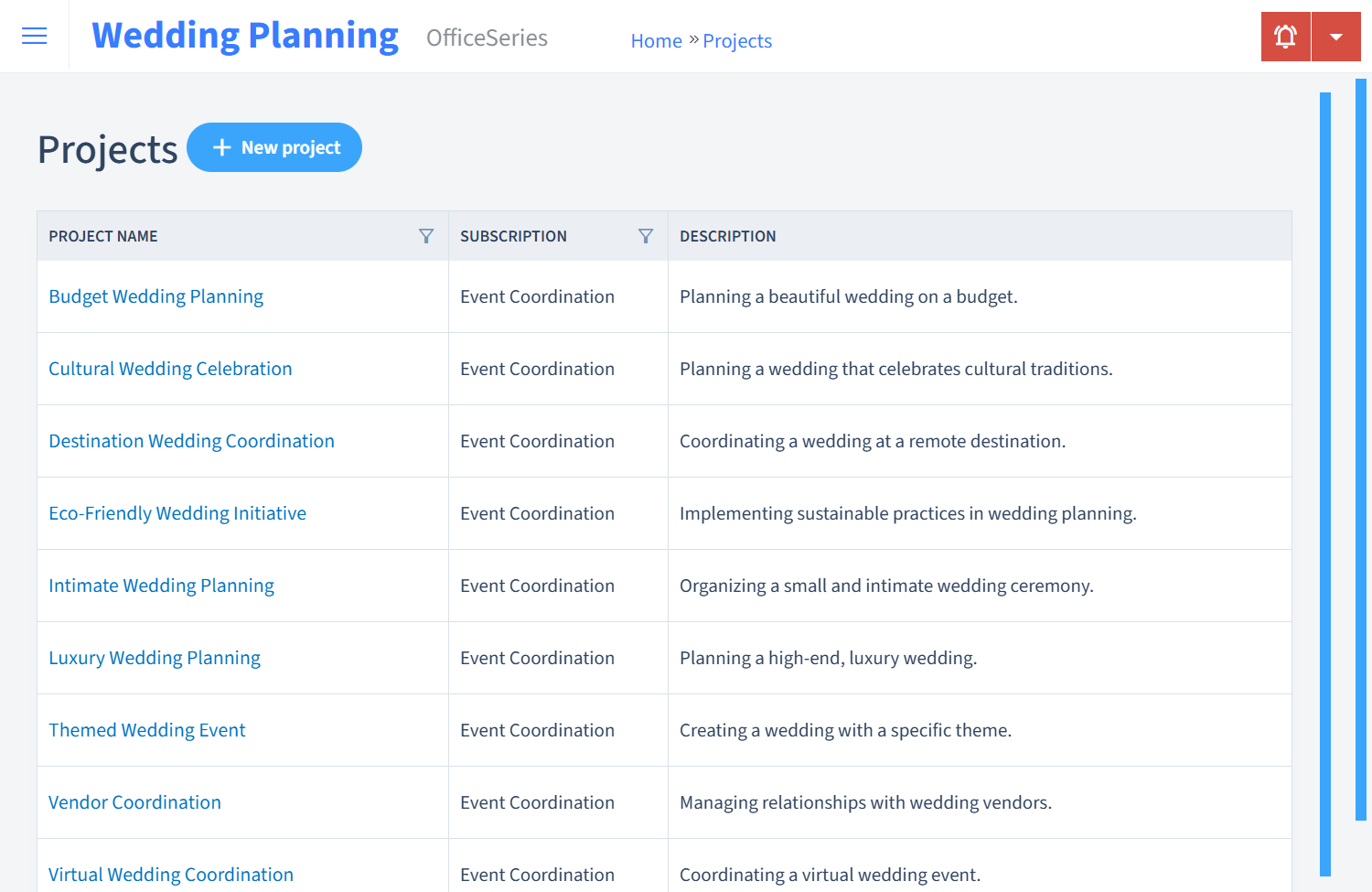 Wedding Planning Timesheet Projects