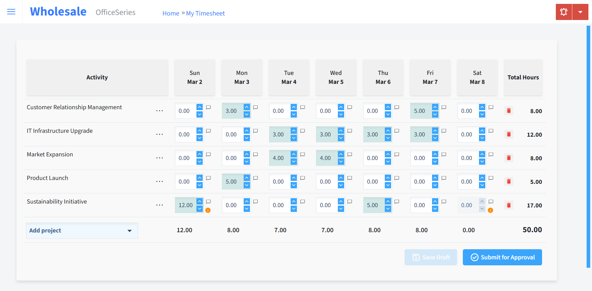 Wholesale Timesheet Time Entry